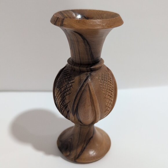 Handmade Other - Vintage Boho Beautiful Hand Carved Wood Pedestal Bud Vase Floral 4.75"